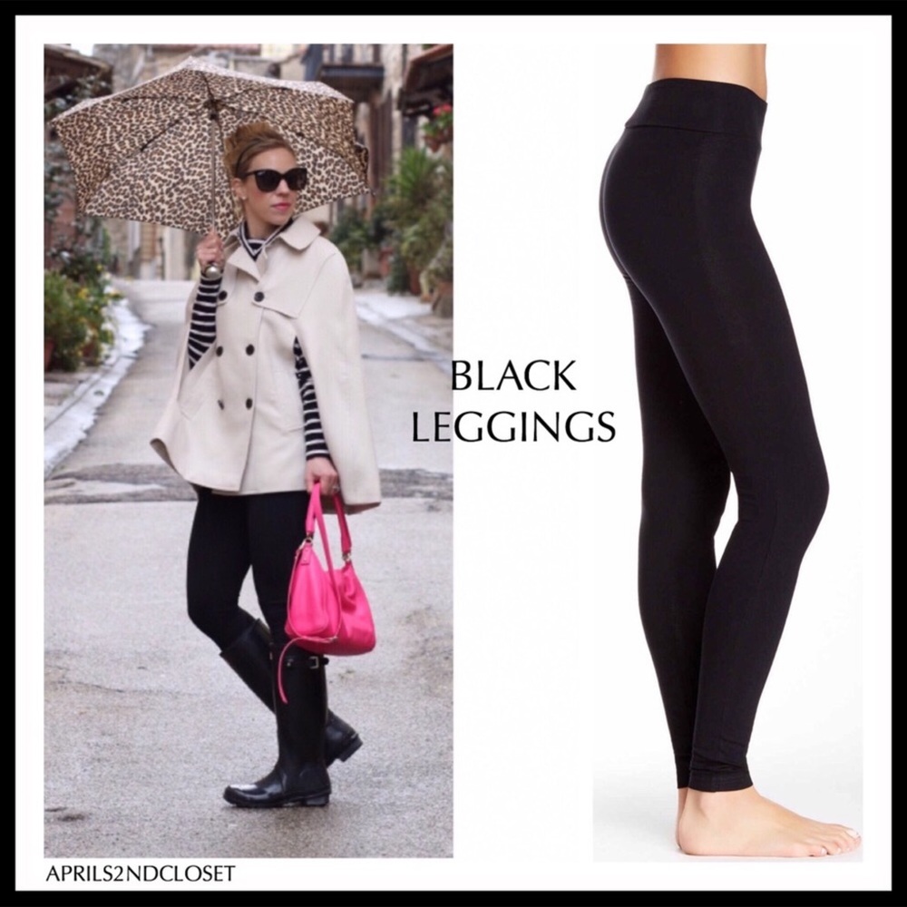 BLACK LEGGINGS BASIC EVERYDAY SOFT KNIT FITTED SKINNY PANTS A3C